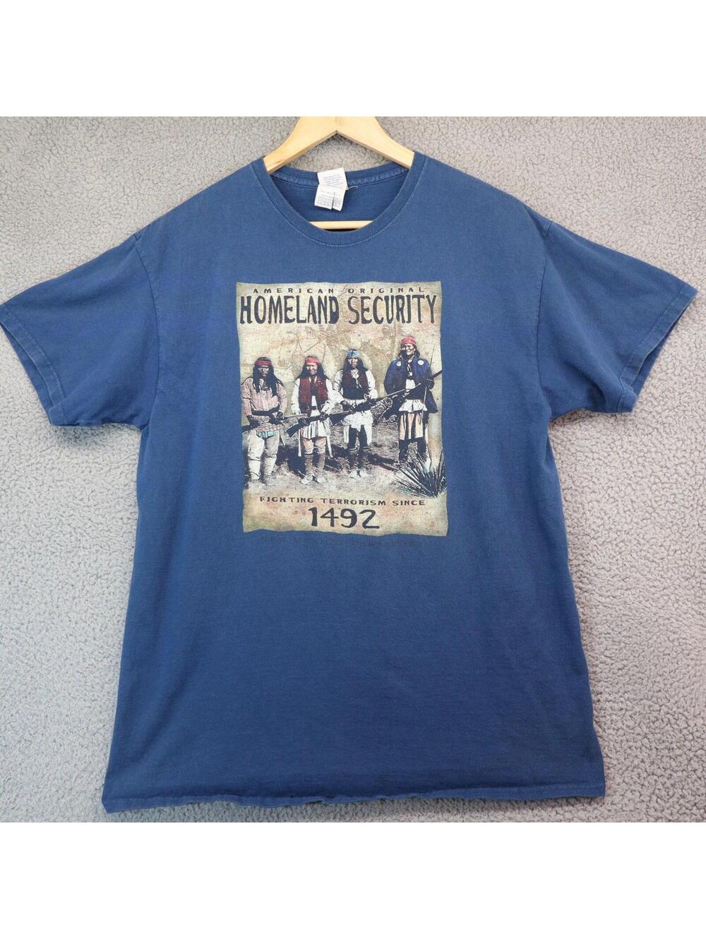 Vtg Y2K Native American Homeland Security Shirt Large Indian